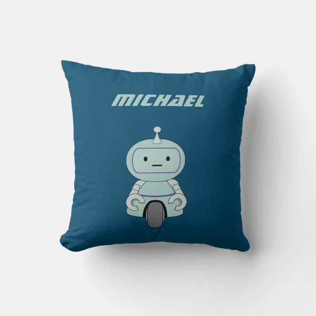 Personalized Robot Illustration Throw Pillow (Front)