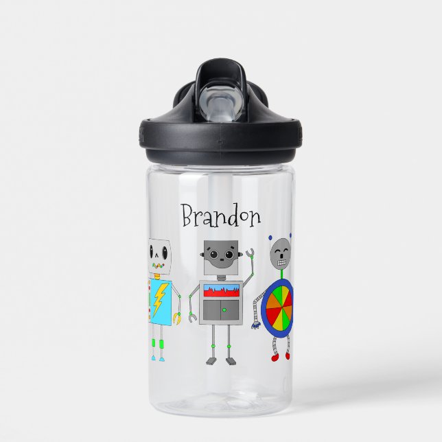 Personalized Robot Themed Name Water Bottle (Front)