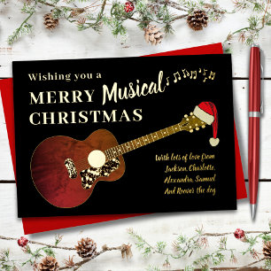 Personalized Rock and Roll Christmas Guitar Gold Foil Holiday Card