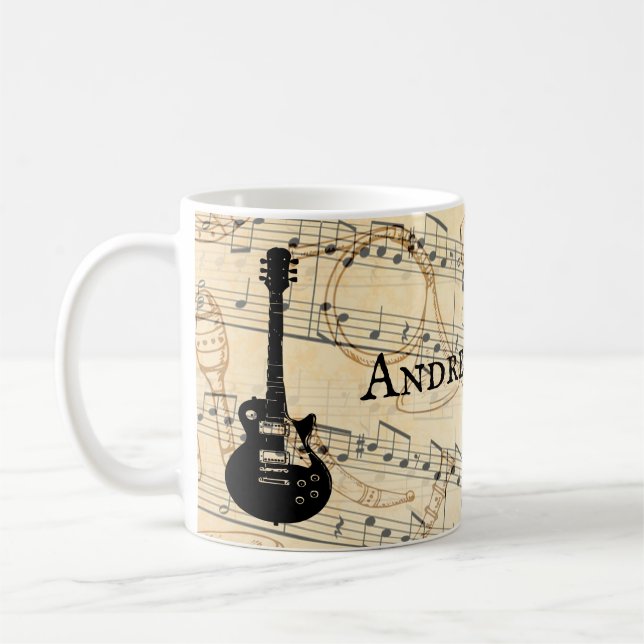 Personalized Rock and Roll Guitar Sound Wave Coffee Mug (Left)