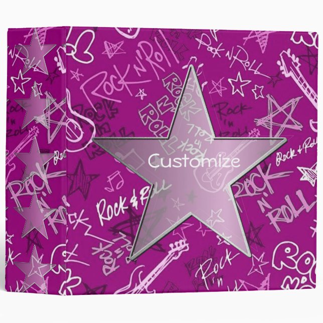Personalized Rock and Roll Rock Star Pink Binder (Front/Spine)