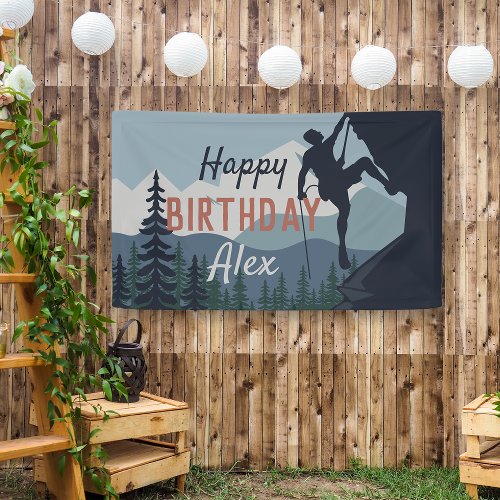 Personalized Rock Climbing Theme Happy Birthday Banner