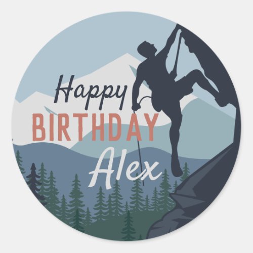 Personalized Rock Climbing Theme Happy Birthday Classic Round Sticker