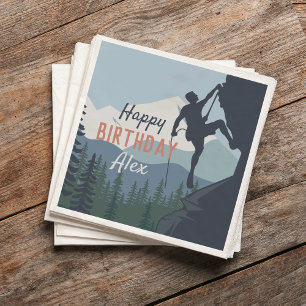 Personalized Rock Climbing Theme Happy Birthday Napkins