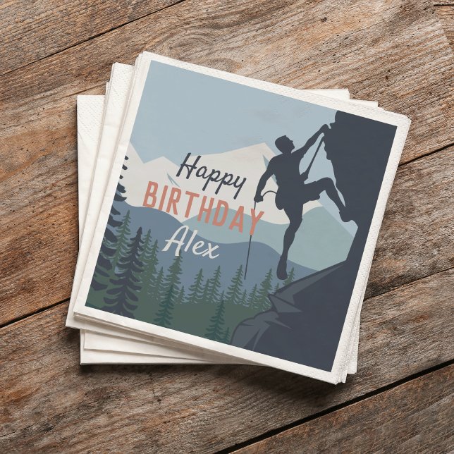 Personalized Rock Climbing Theme Happy Birthday Napkins (Creator Uploaded)