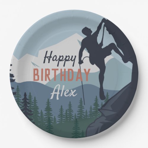 Personalized Rock Climbing Theme Happy Birthday Paper Plates