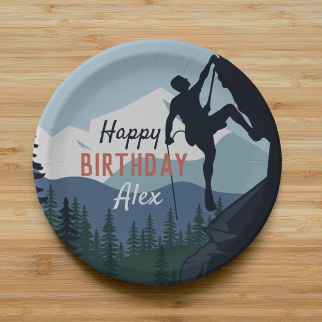 Personalized Rock Climbing Theme Happy Birthday Paper Plates (Creator Uploaded)
