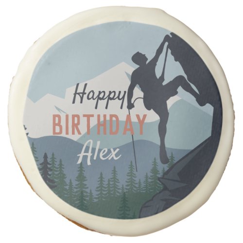 Personalized Rock Climbing Theme Happy Birthday Sugar Cookie