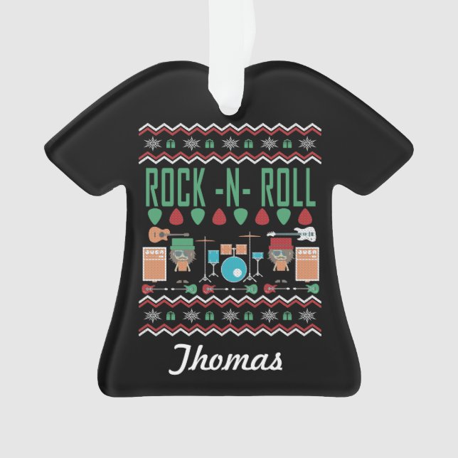 Personalized Rock-n-Roll Ugly Christmas Sweater Ornament (Front)