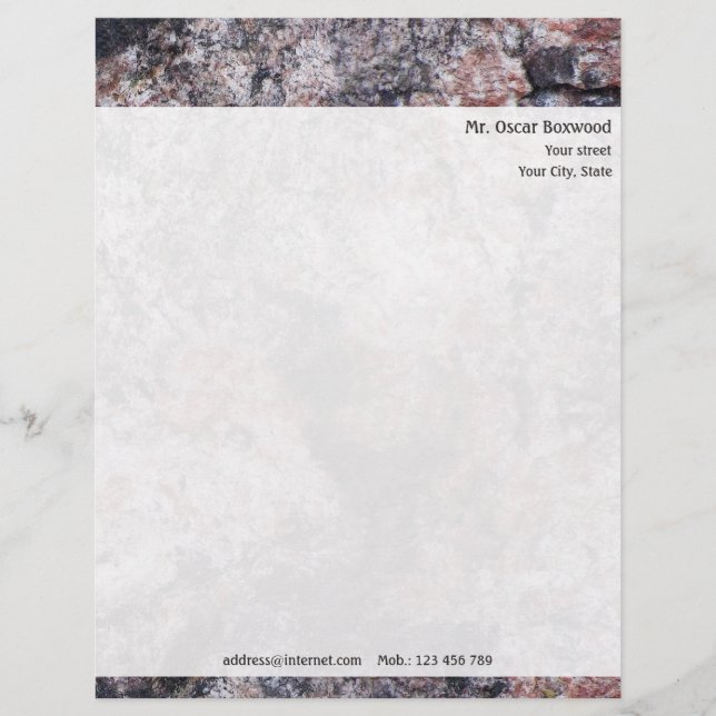 Personalized Rock Texture with Return Address Letterhead (Front)