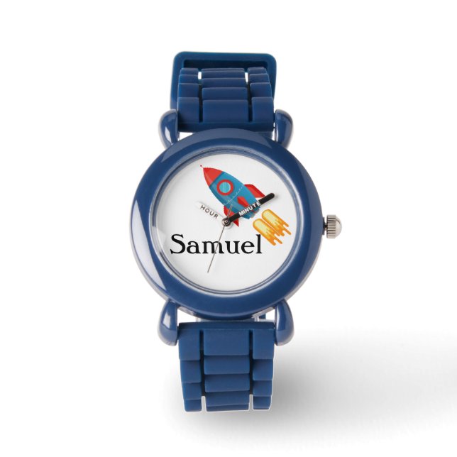 Personalized Rocket Blue Kid's Watch (Front)