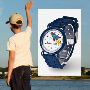 Personalized Rocket Blue Numbers Kid's Watch
