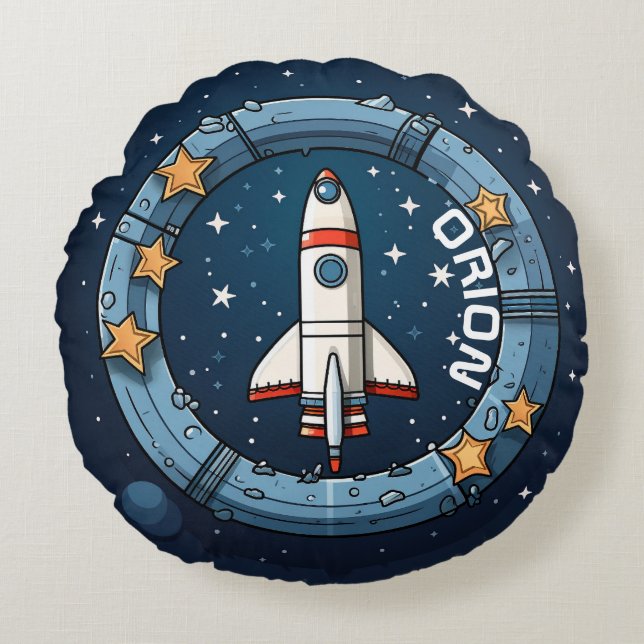 Personalized Rocket for Space Adventures Round Pillow (Front)