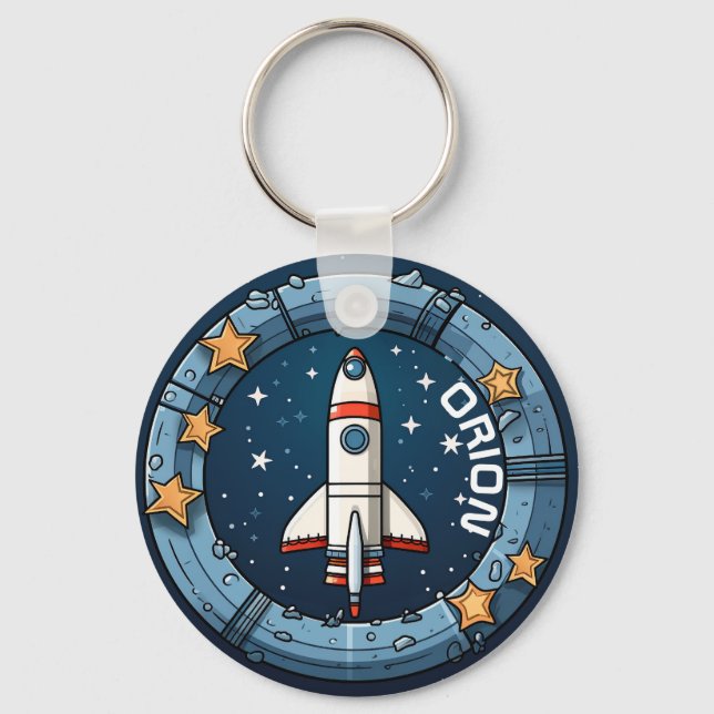 Personalized Rocket Keychain for School Adventures (Front)