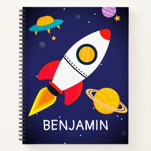 Personalized Rocket Launching Into Space Kids Notebook