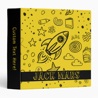 Personalized Rocket & School Doodles 3 Ring Binder