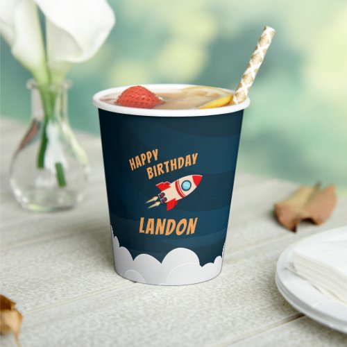 Personalized Rocket Ship Birthday Paper Cups