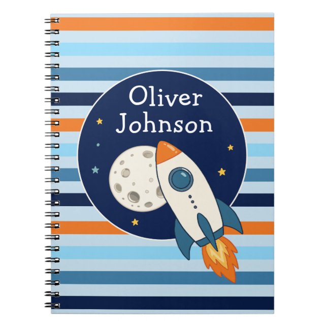 Personalized Rocket Ship Space Moon School  Notebook (Front)