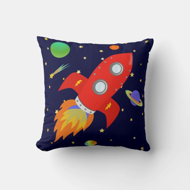 Personalized Rocket Ship Throw Pillow (Front)