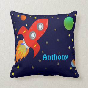 Personalized Rocket Ship Throw Pillow
