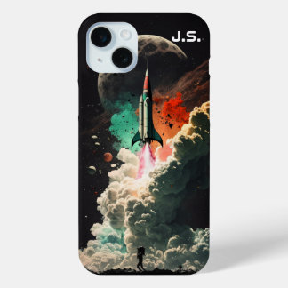 Personalized Rocket to the Moon iPhone 15 Plus Case