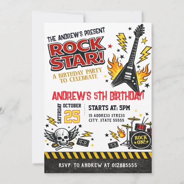 Personalized Rockstar Birthday Invitation (Front)