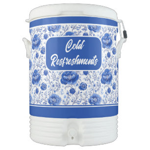 Personalized Rococo Blue Floral Elegance Beverage Cooler