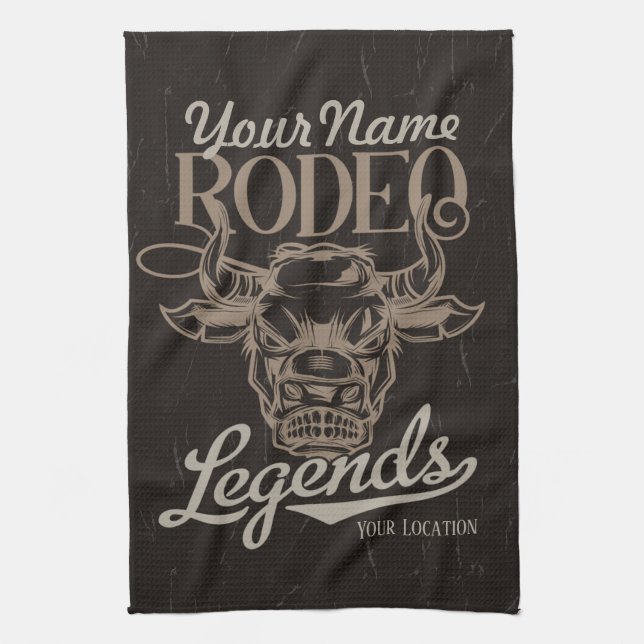 Personalized Rodeo Old West Steer Roping Legends  Kitchen Towel (Vertical)