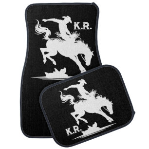 Personalized Rodeo Star Black And White Car Floor Mat