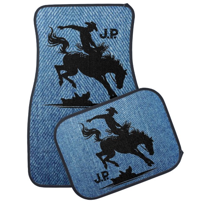 Personalized Rodeo Star Denim Car Floor Mat (Set)