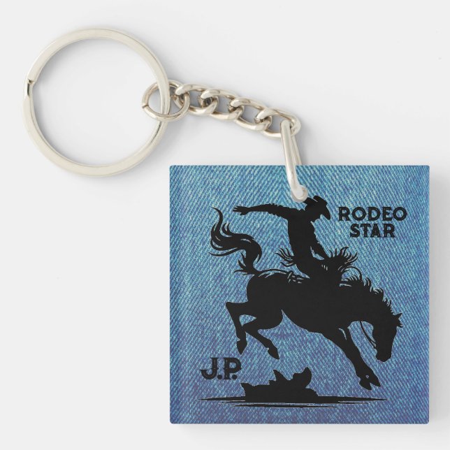 Personalized Rodeo Star Denim Keychain (Front)