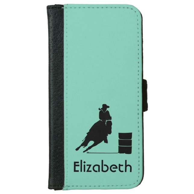 Personalized Rodeo Theme Cowgirl Barrel Racer iPhone Wallet Case (Front)