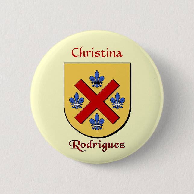 Personalized Rodriguez Historical Shield Pinback Button (Front)