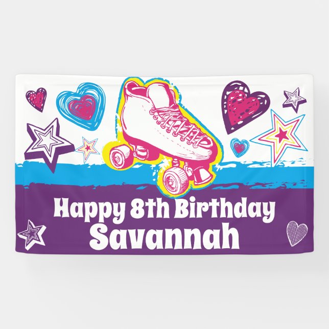 Personalized Roller Skating Party Happy Birthday Banner (Horizontal)
