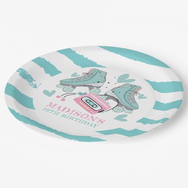 Personalized Roller Skating Pastel Party Paper Plates (Angled)