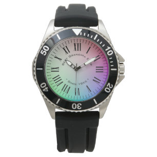 Personalized Roman Numeral Hour Ticks on Rainbow Watch