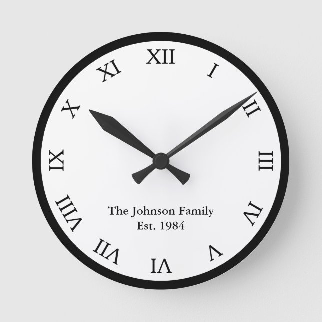 Personalized Roman Numeral Round Clock (Front)