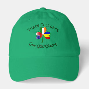 Personalized Romania Ireland USA Flag Shamrock Dad Hat