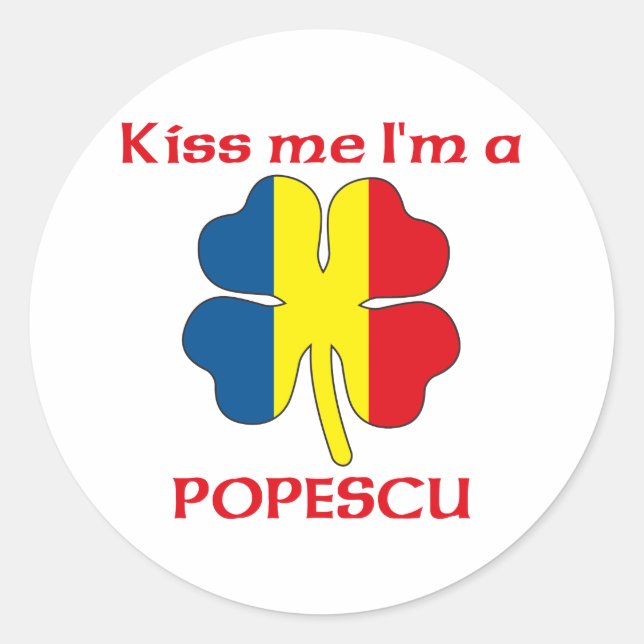 Personalized Romanian Kiss Me I'm Popescu Classic Round Sticker (Front)