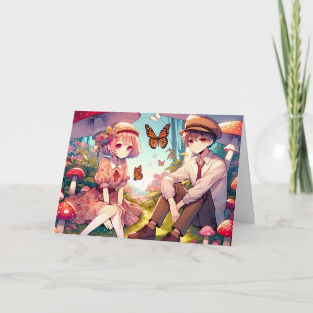 Personalized Romantic Anime Couple  Card (Front)