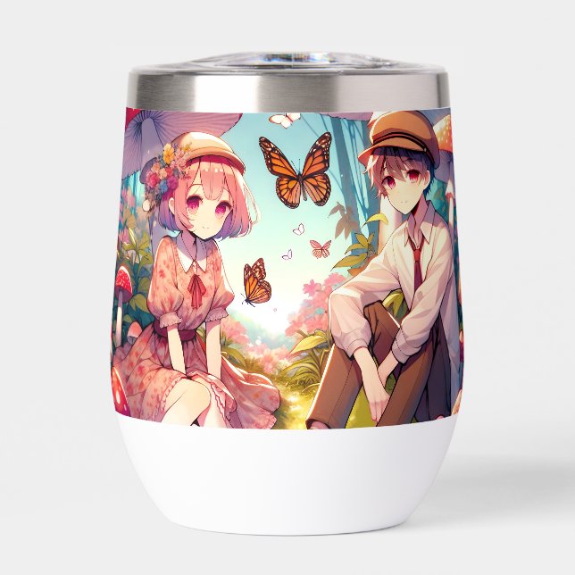 Personalized Romantic Anime Couple  Thermal Wine Tumbler (Front)