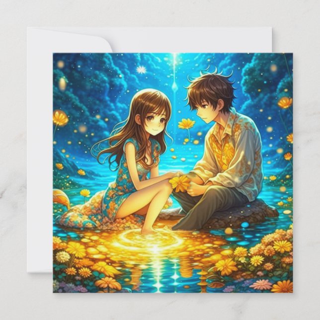 Personalized Romantic Anime Couple Valentine's Day Card (Front)