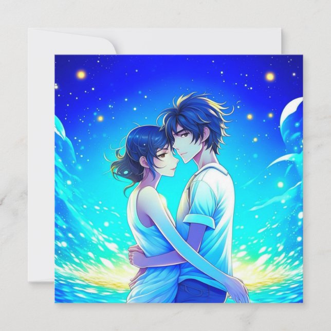 Personalized Romantic Anime Couple Valentine's Day Card (Front)