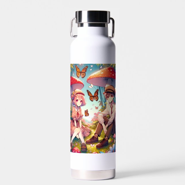 Personalized Romantic Anime Couple  Water Bottle (Front)