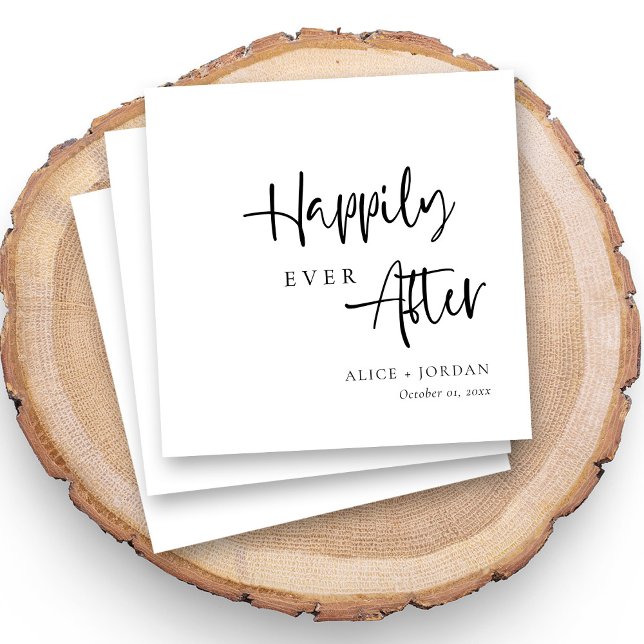 Personalized Romantic Black and White Wedding Napkins (Romantic black script napkins for personalized weddings)
