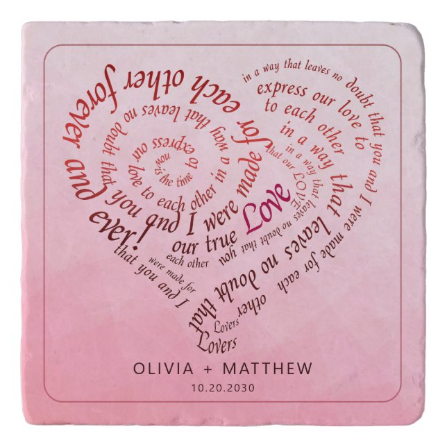 Personalized Romantic Calligraphy Heart Lovers Vow Trivet (Front)