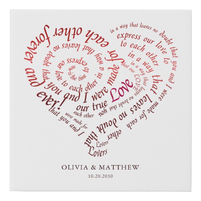 Personalized Romantic Couple's Quote Keepsake Faux Canvas Print (Front)