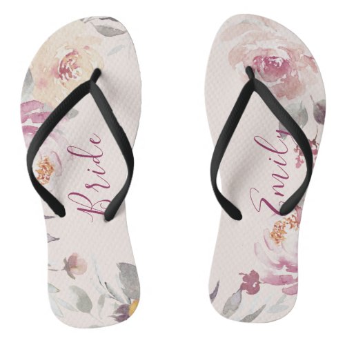 Personalized romantic garden floral bride flip flops