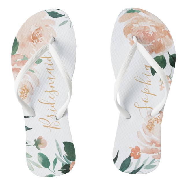 Personalized Romantic garden floral bridesmaid Flip Flops (Footbed)