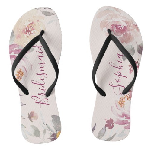 Personalized romantic garden floral bridesmaid flip flops